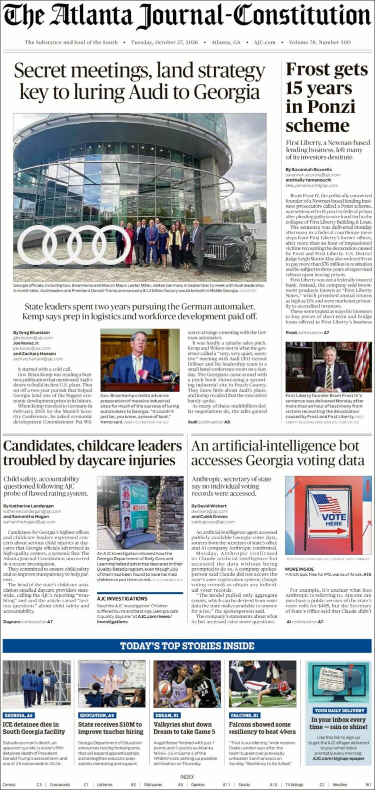 Portada de The Atlanta Journal-Constitution (USA)