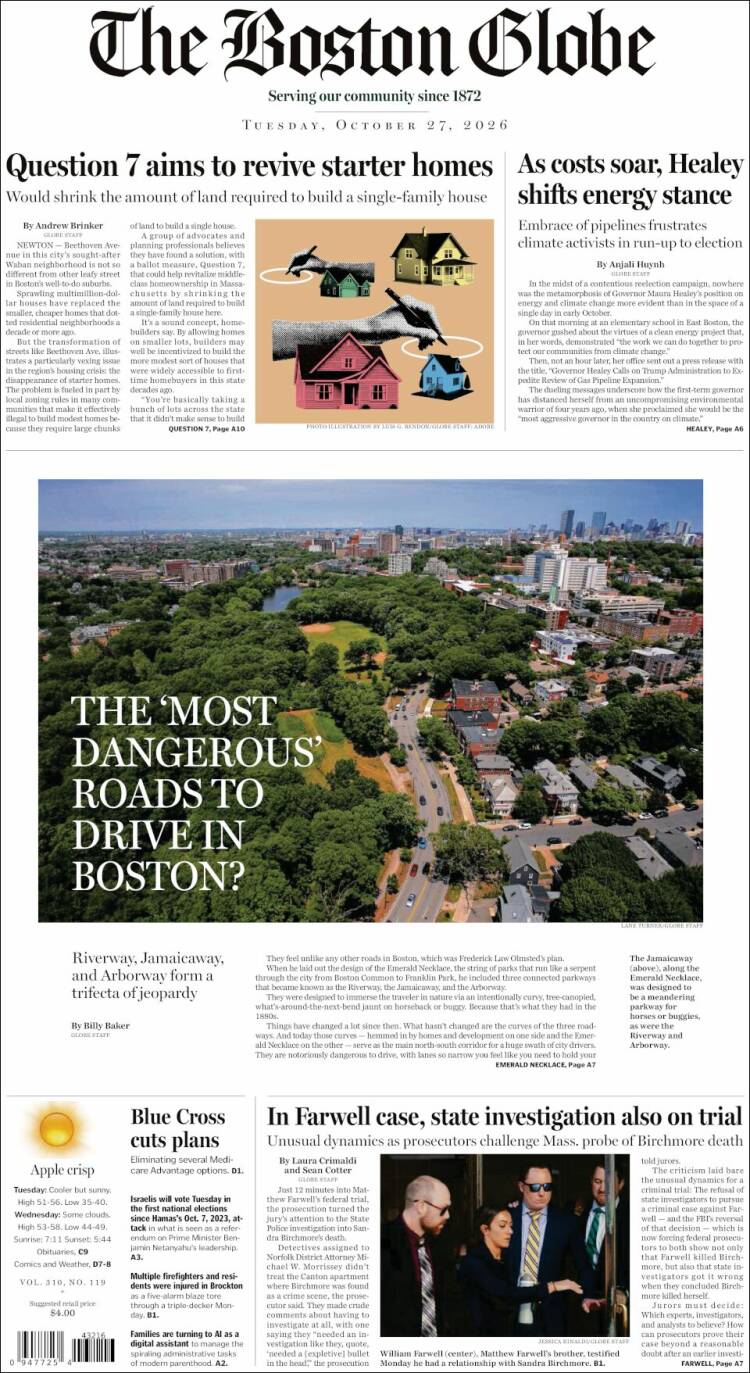 Portada de Boston Globe (USA)