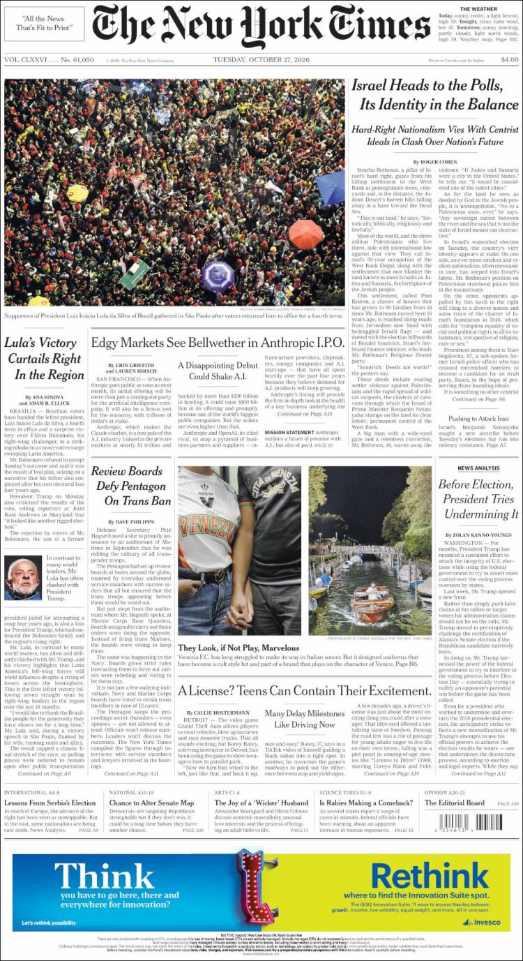 Portada de New York Times (USA)