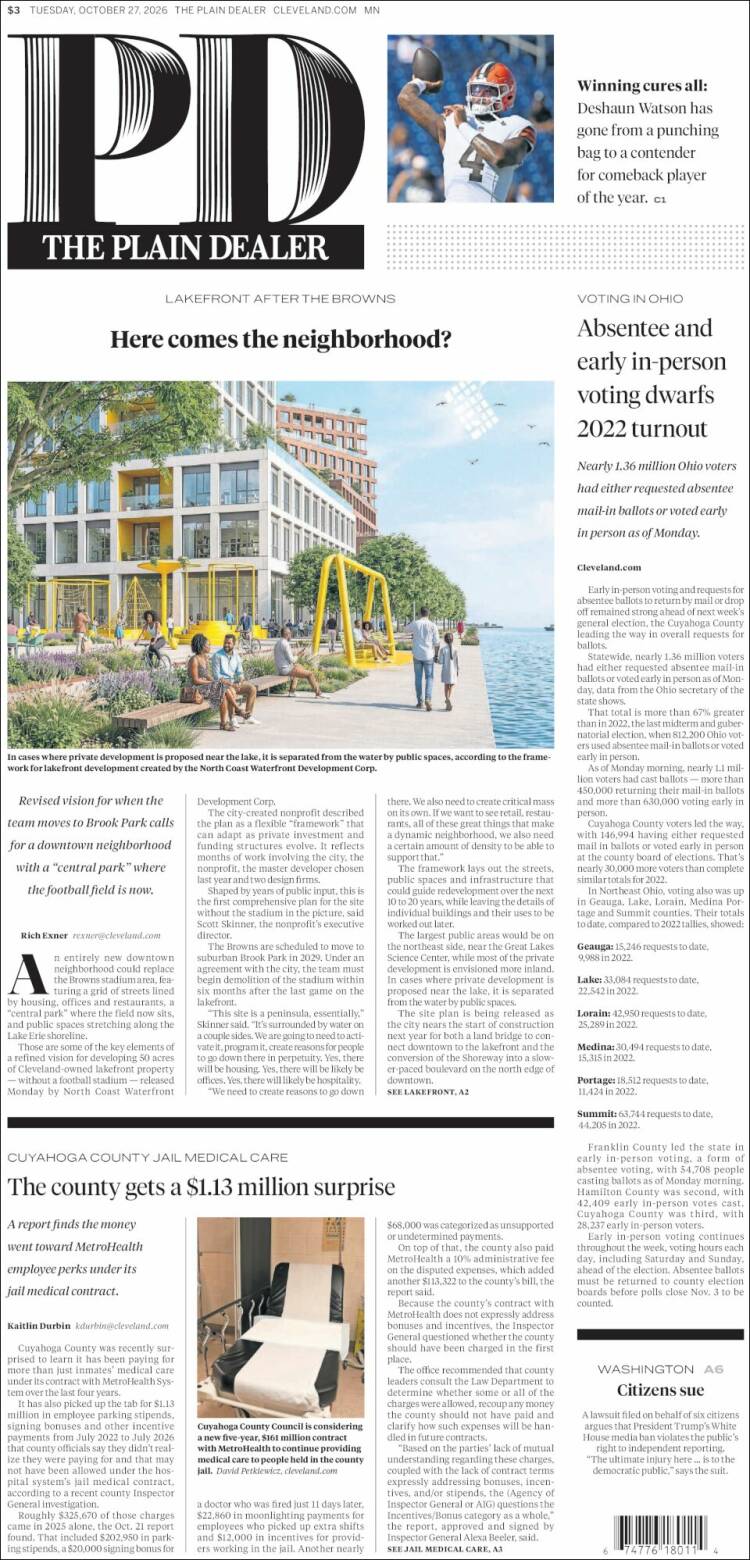 Portada de The Plain Dealer (USA)