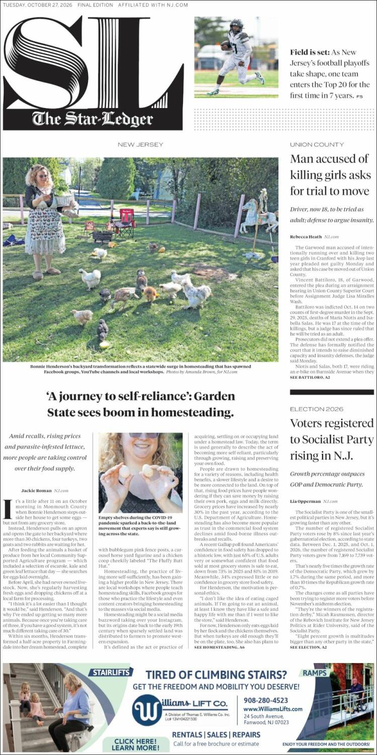 Portada de Star-Ledger (USA)