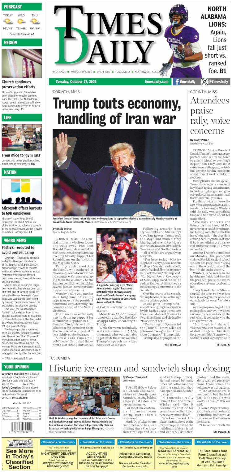 Portada de Times Daily (USA)