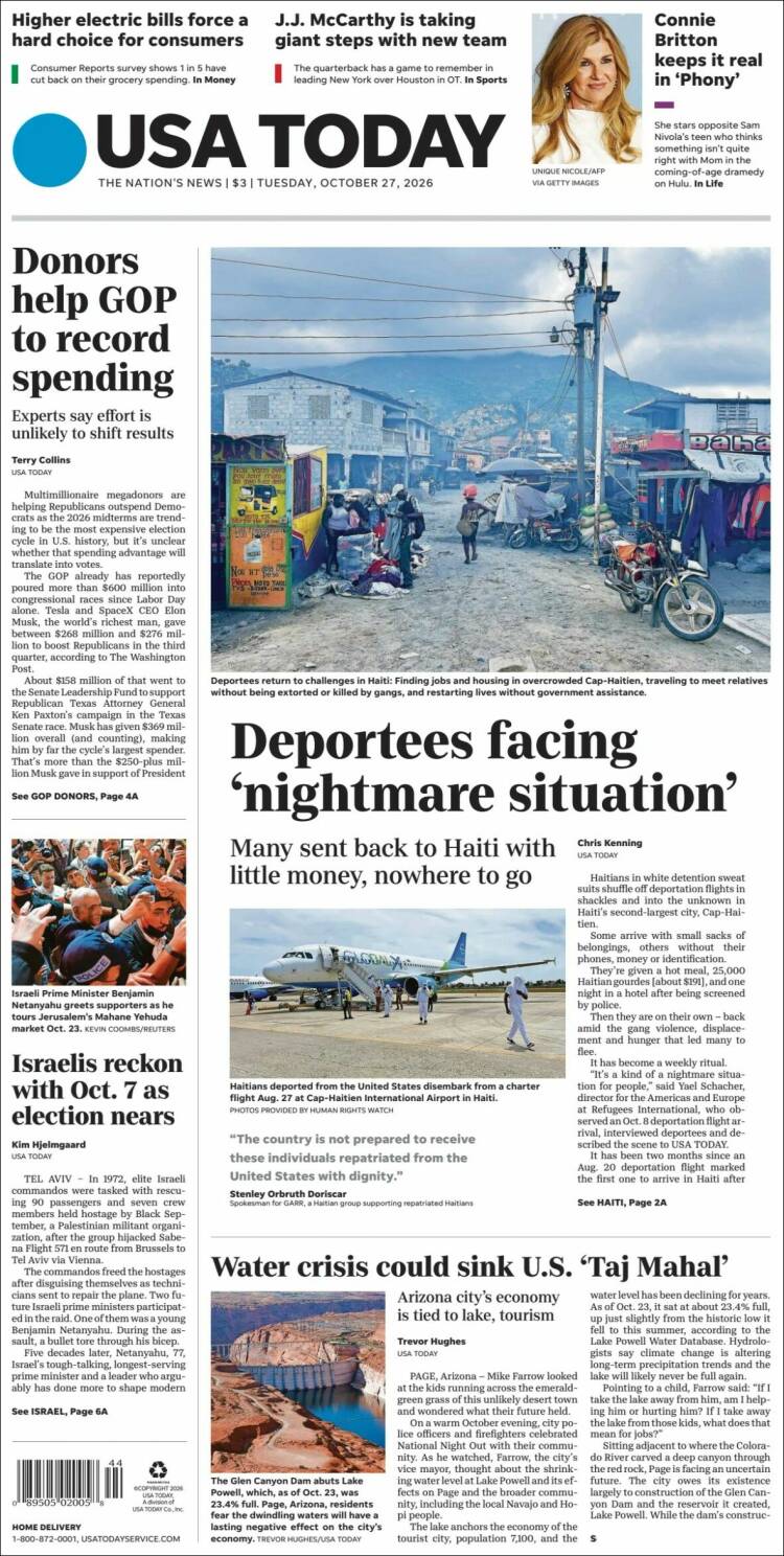 Portada de USA Today (USA)