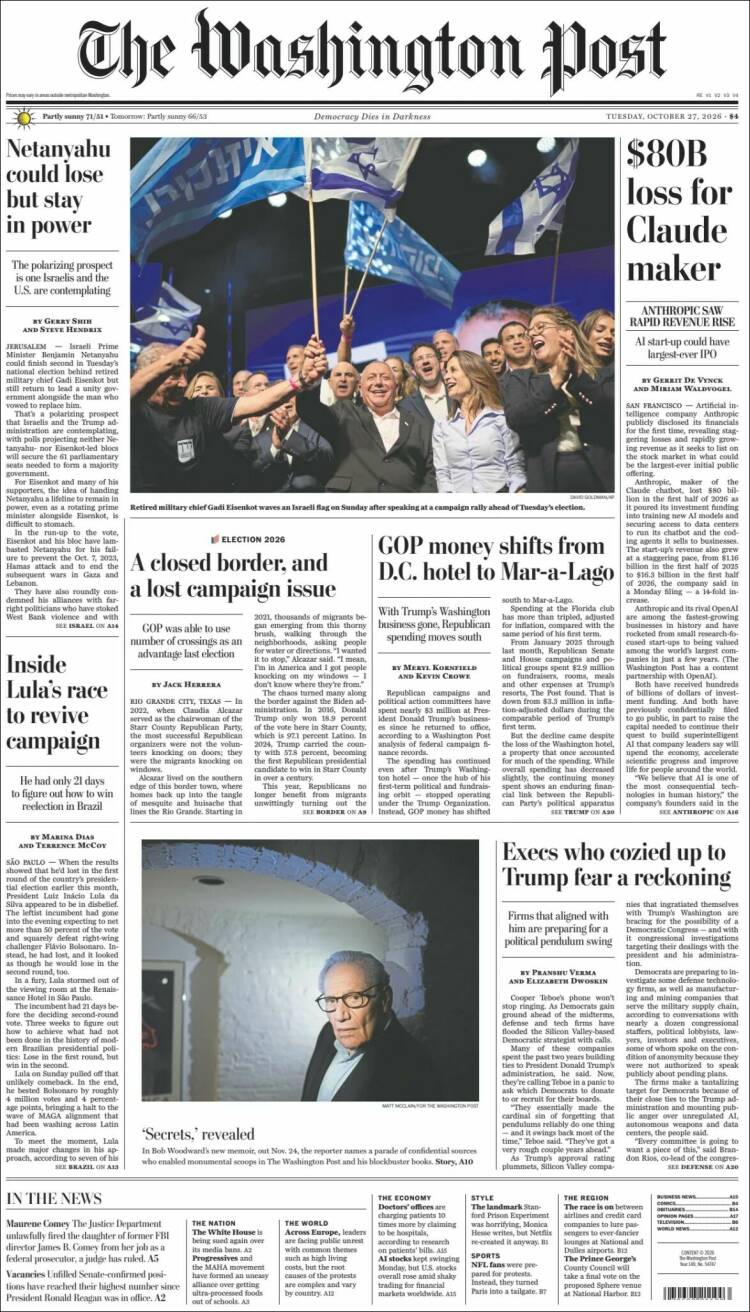 Portada de The Washington Post (USA)