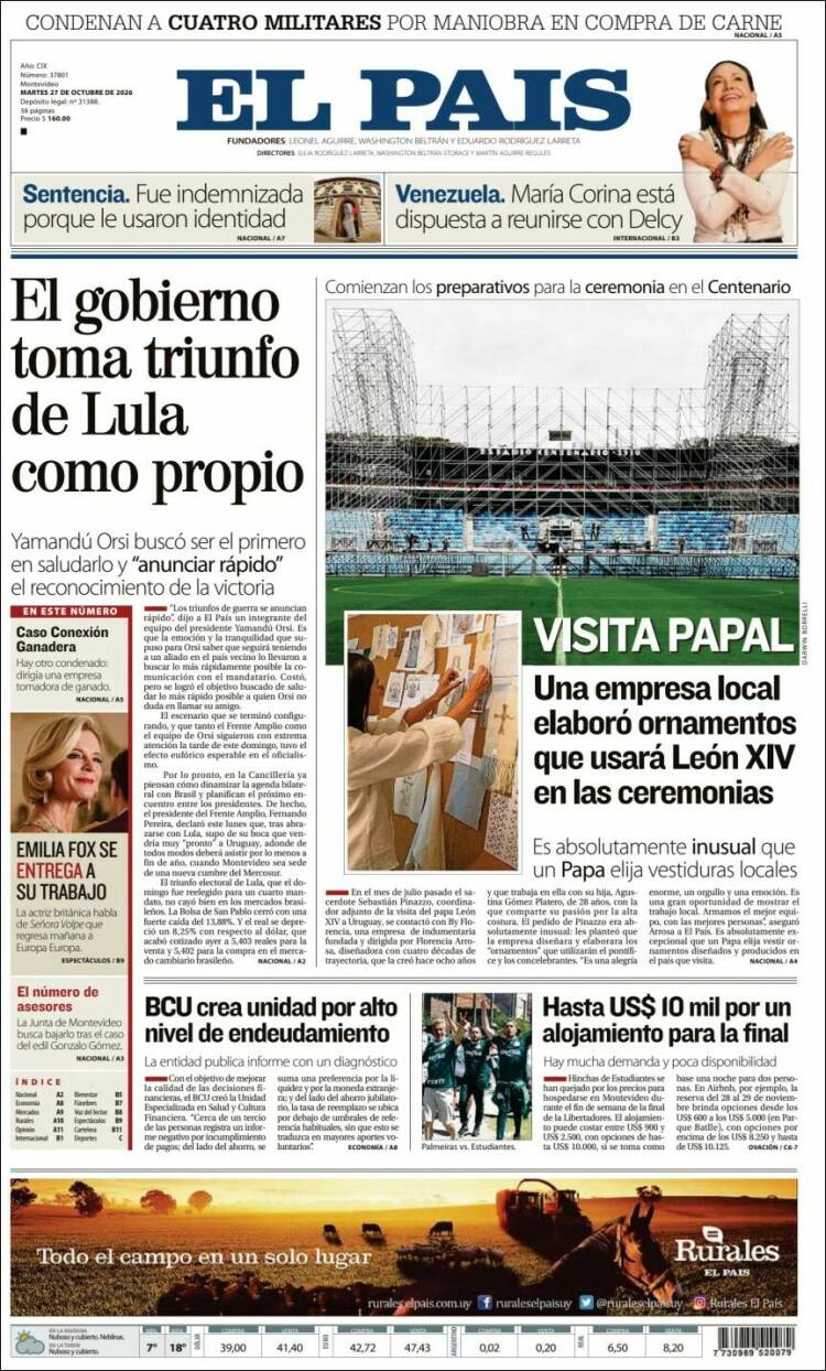 Portada de El País (Uruguay)