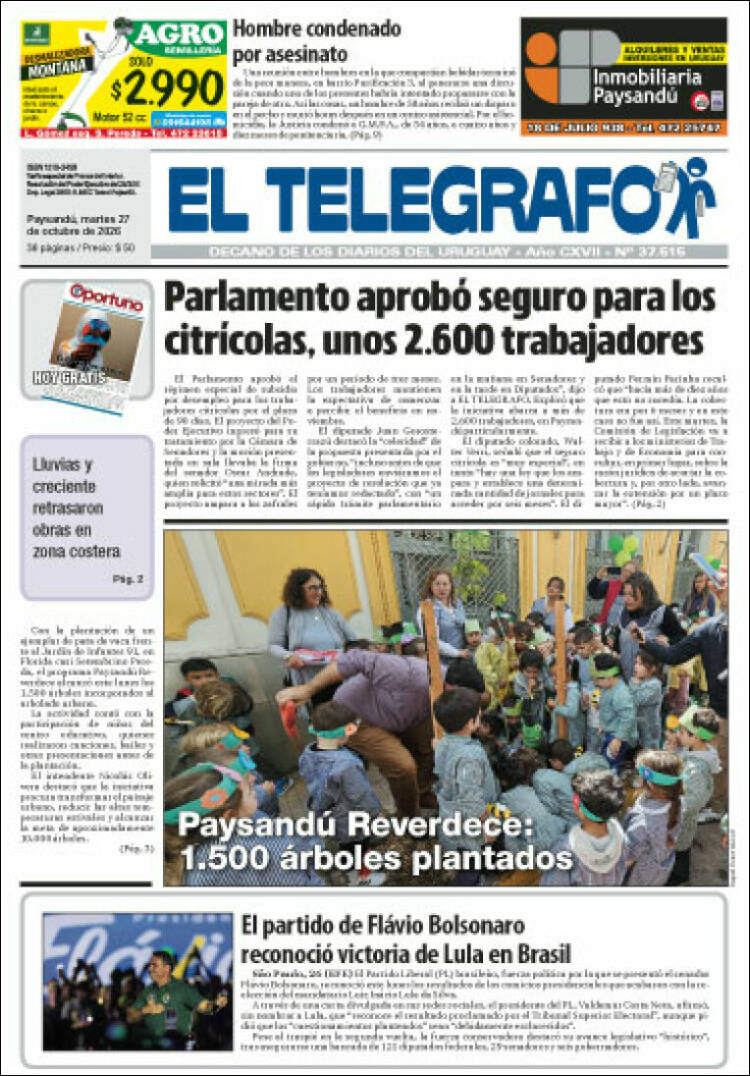Portada de El Telégrafo (Uruguay)