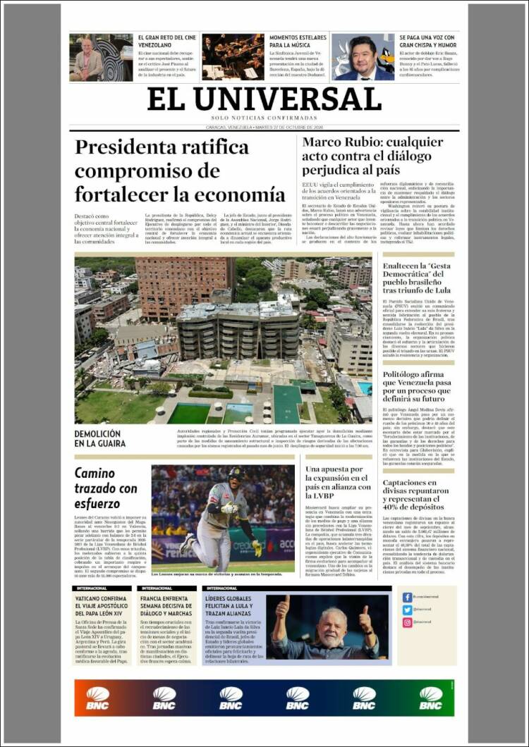 Portada de Universal (Venezuela)
