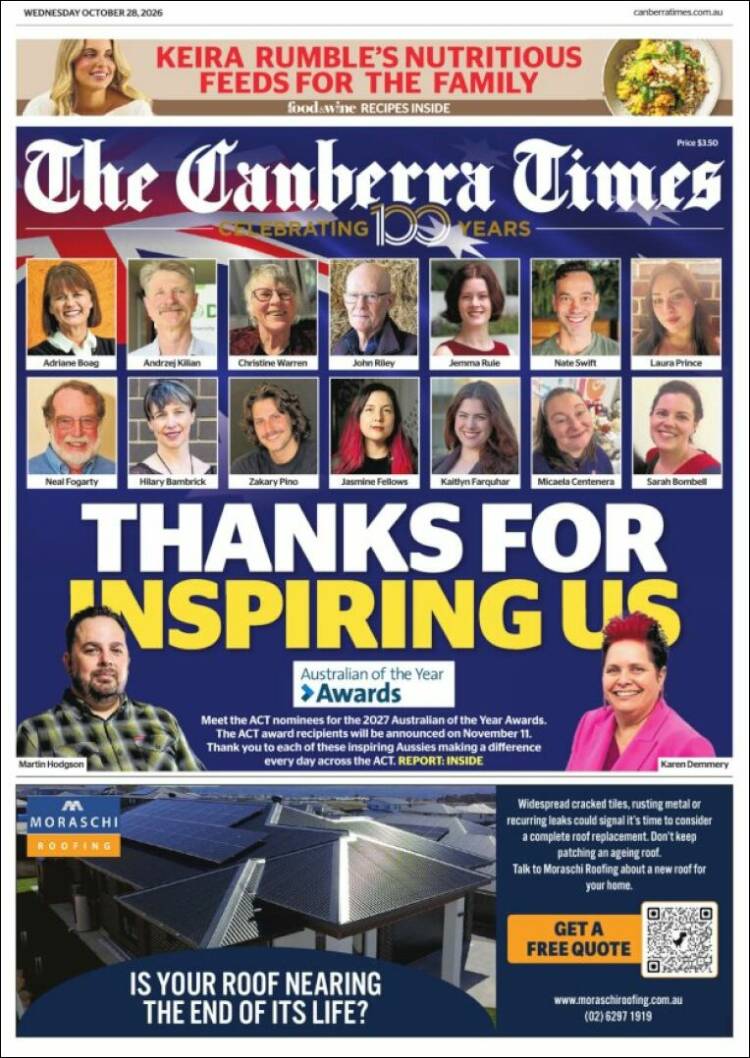 Portada de The Canberra Times (Australia)