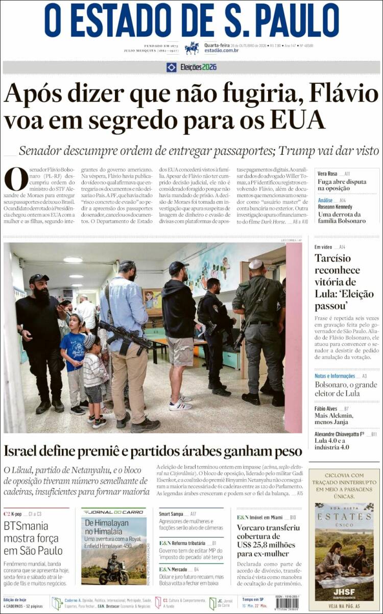 Portada de O Estado de São Paulo (Brasil)