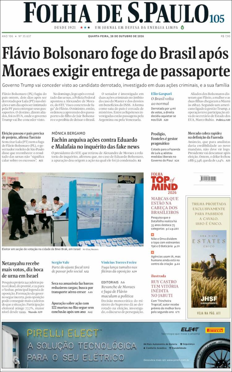 Portada de Folha de São Paulo (Brasil)
