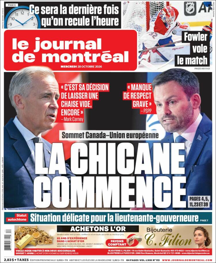 Portada de Le Journal de Montréal (Canada)