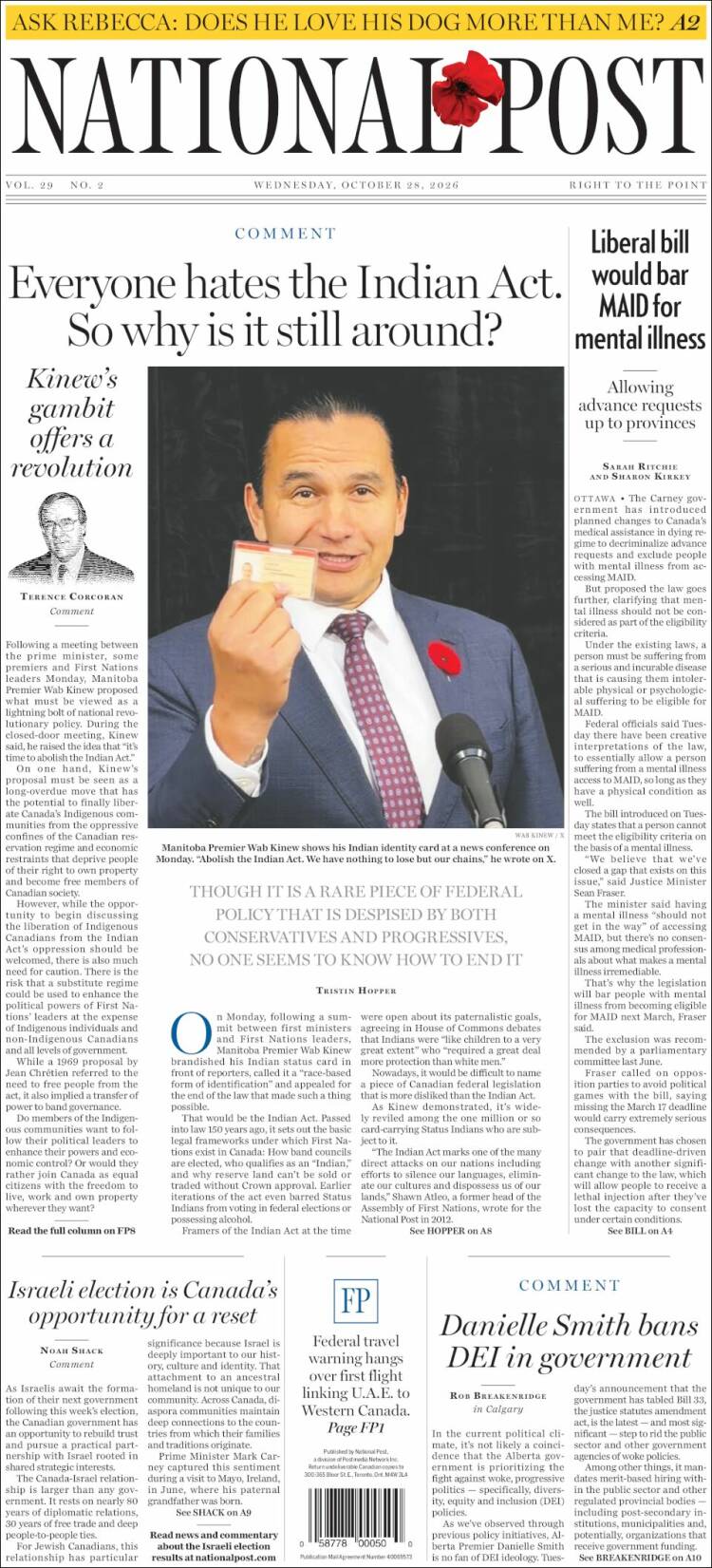 Portada de The National Post (Canada)