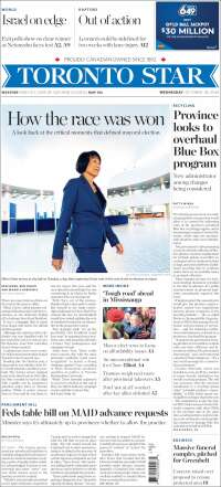 Portada de The Toronto Star (Canad&aacute;)