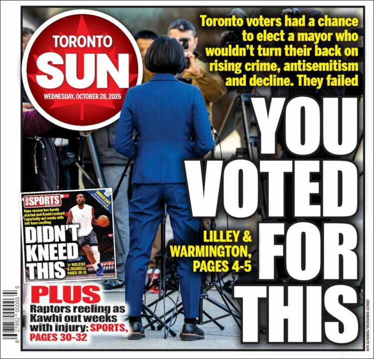 Portada de The Toronto Sun (Canad&aacute;)