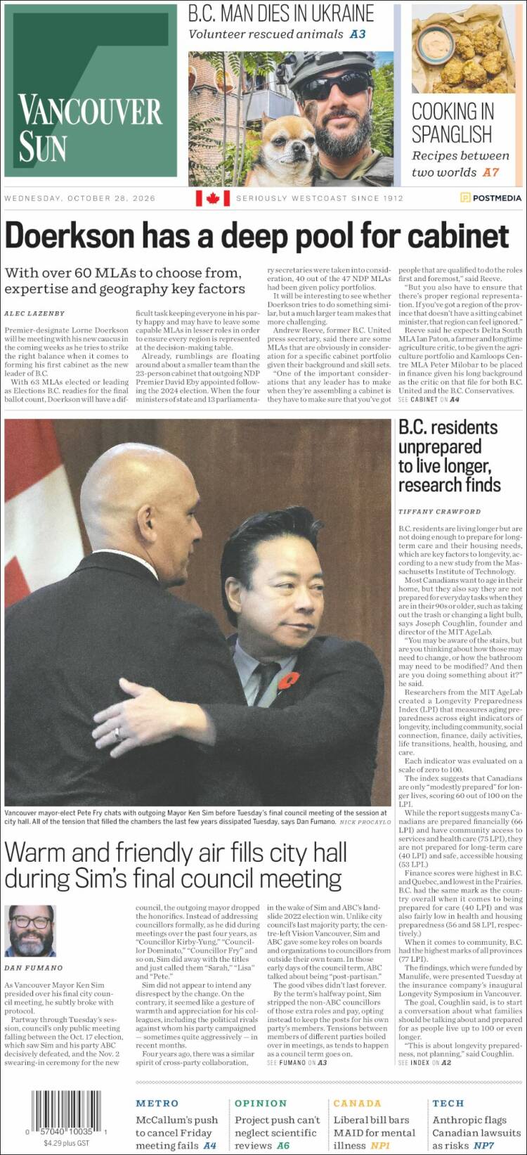 Portada de The Vancouver Sun (Canada)