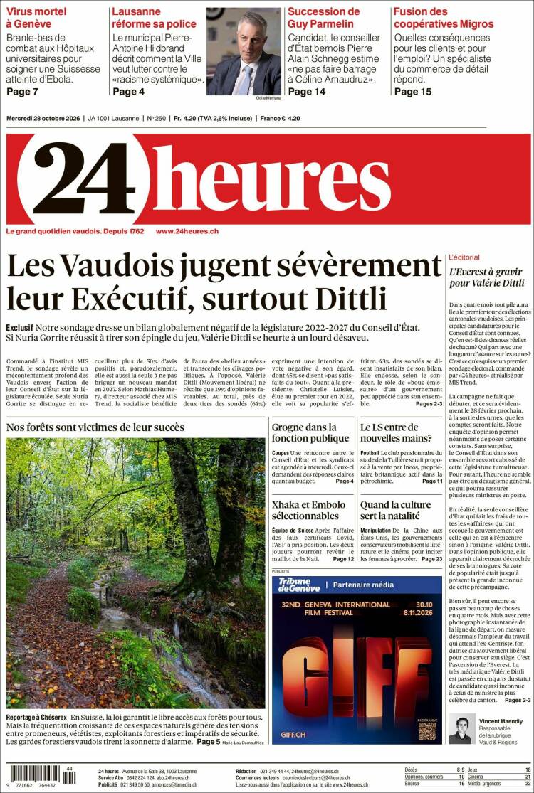 Portada de 24 Heures (Suiza)