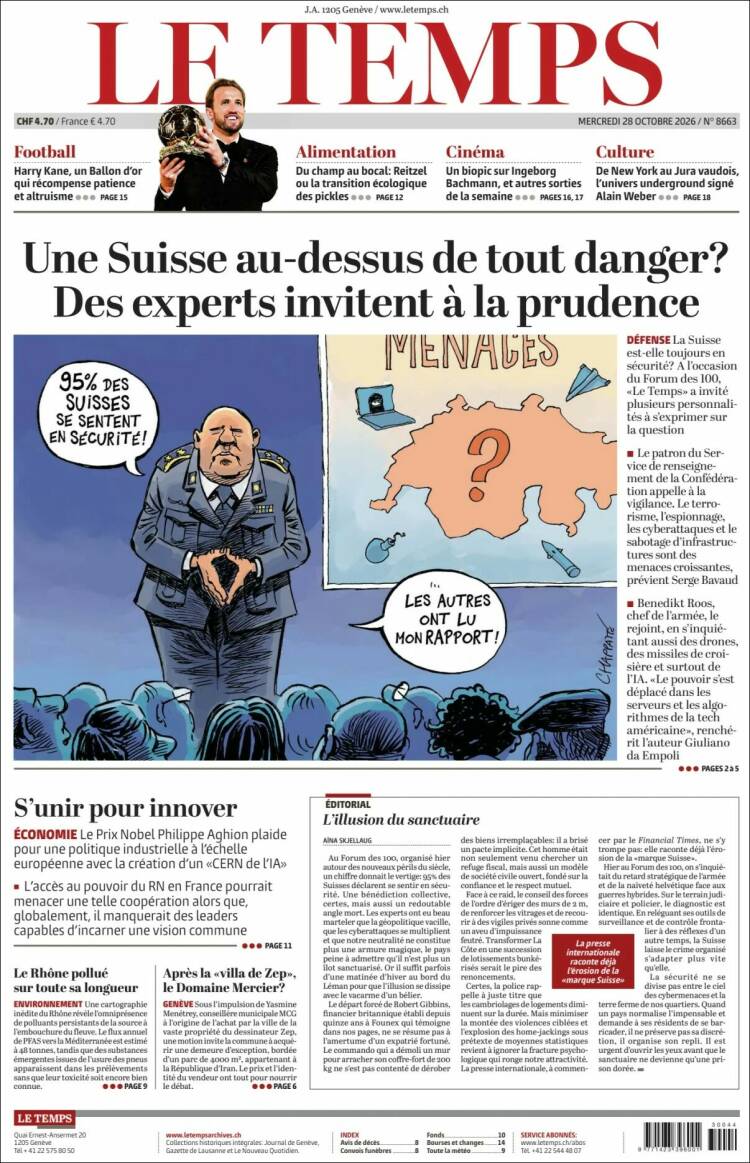 Portada de Le Matin (Suisse)
