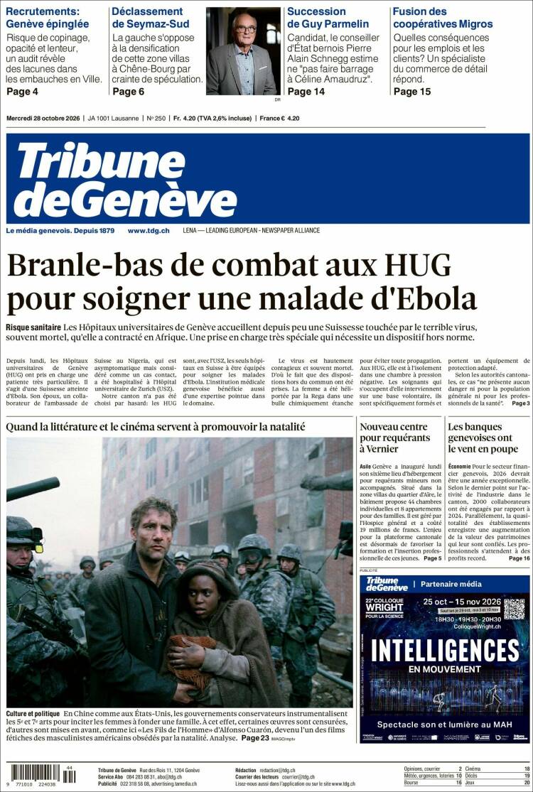 Portada de La Tribune de Genève (Switzerland)