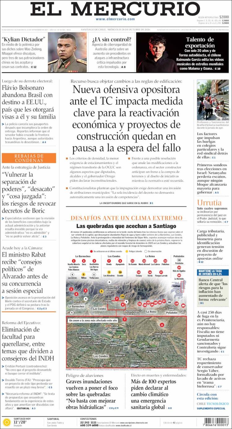 Portada de El Mercurio (Chile)
