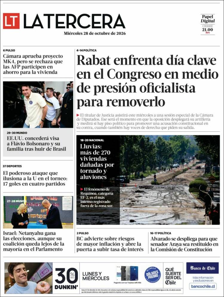 Portada de La Tercera (Chile)