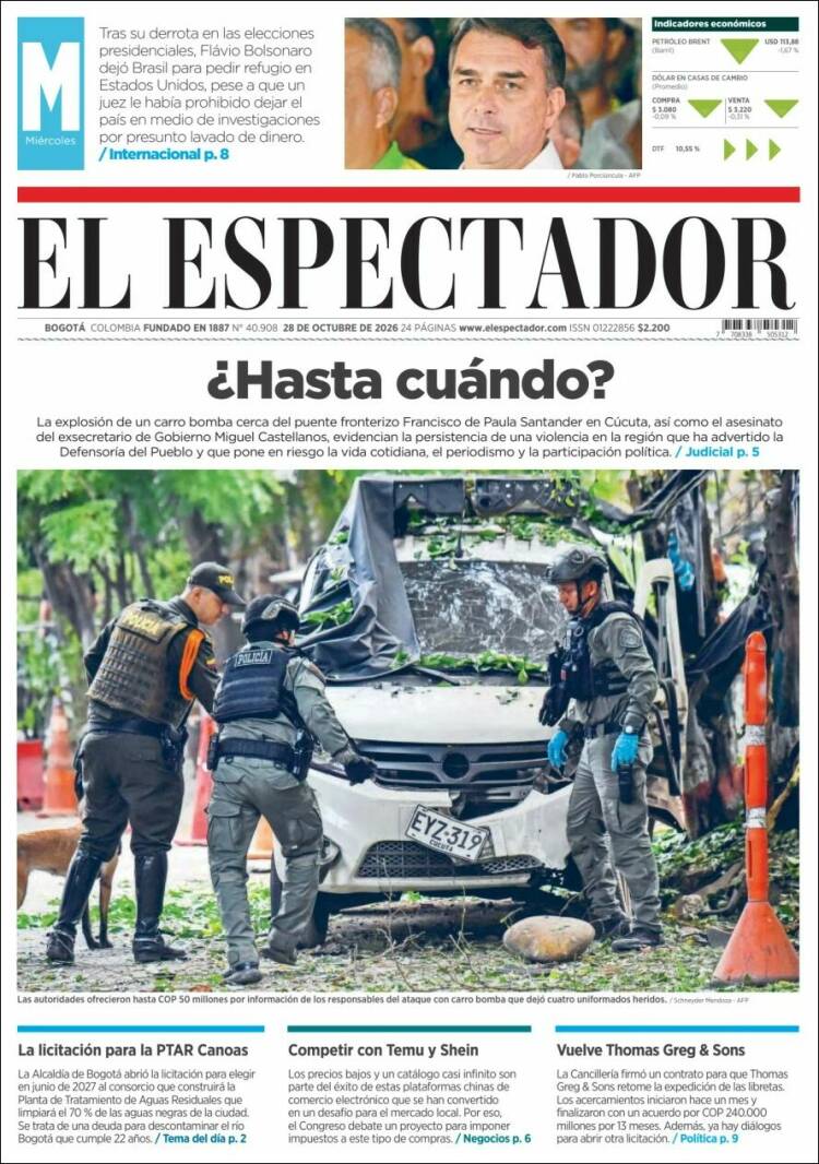 Portada de El Espectador (Colombia)