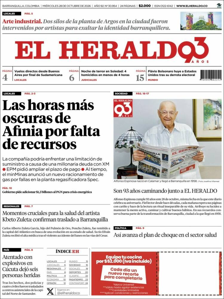 Portada de El Heraldo (Colombia)