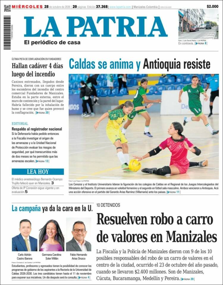 Portada de La Patria (Colombia)