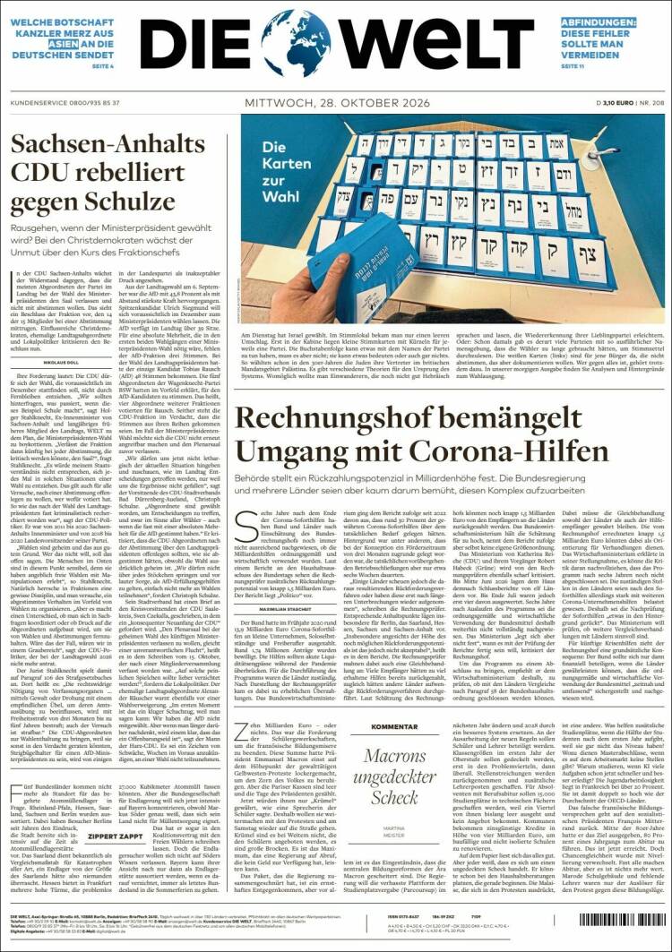 Portada de Die Welt (Alemania)