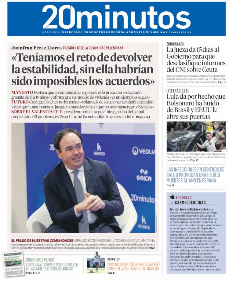 Portada de 20 Minutos - Valencia (Espa&ntilde;a)