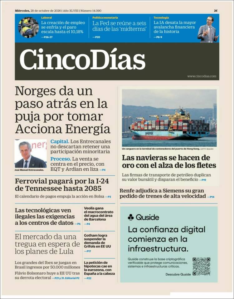 Portada de Cinco Días (Spain)