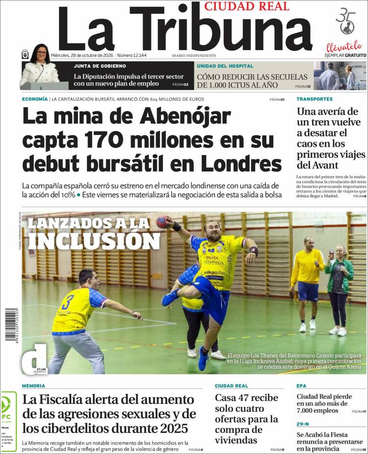 Portada de La Tribuna de Ciudad Real (Espa&ntilde;a)