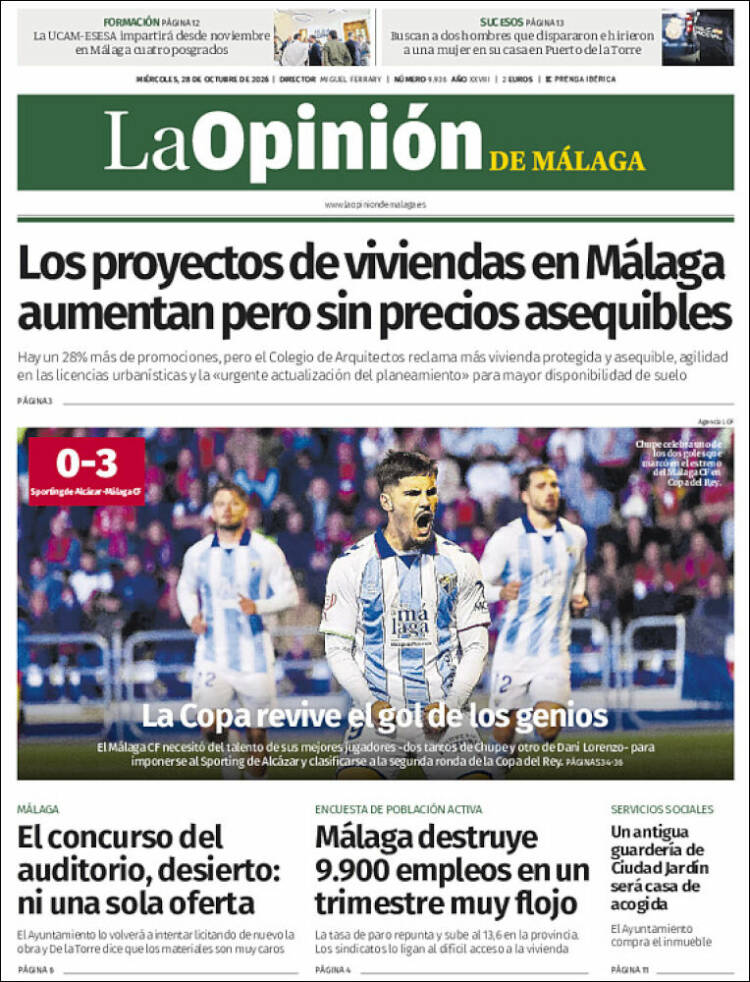 Portada de La Opinión de Málaga (Espa&ntilde;a)