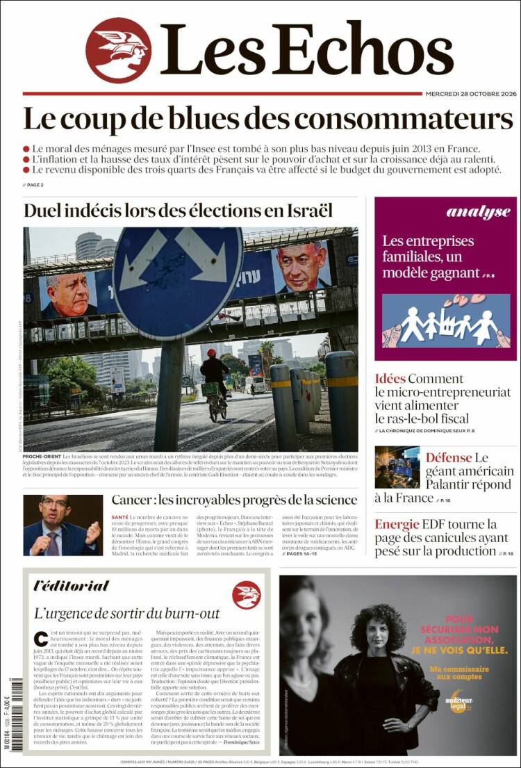 Portada de Les Echos (Francia)