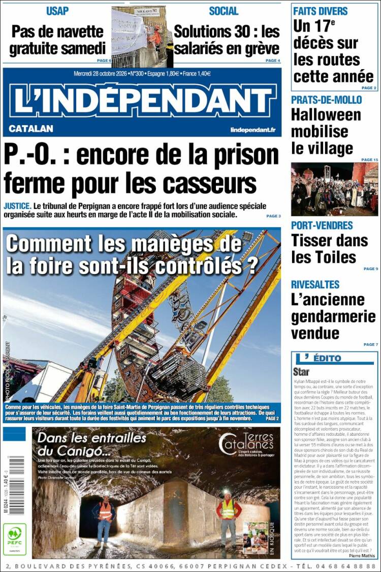 Portada de Le Indépendant (Francia)