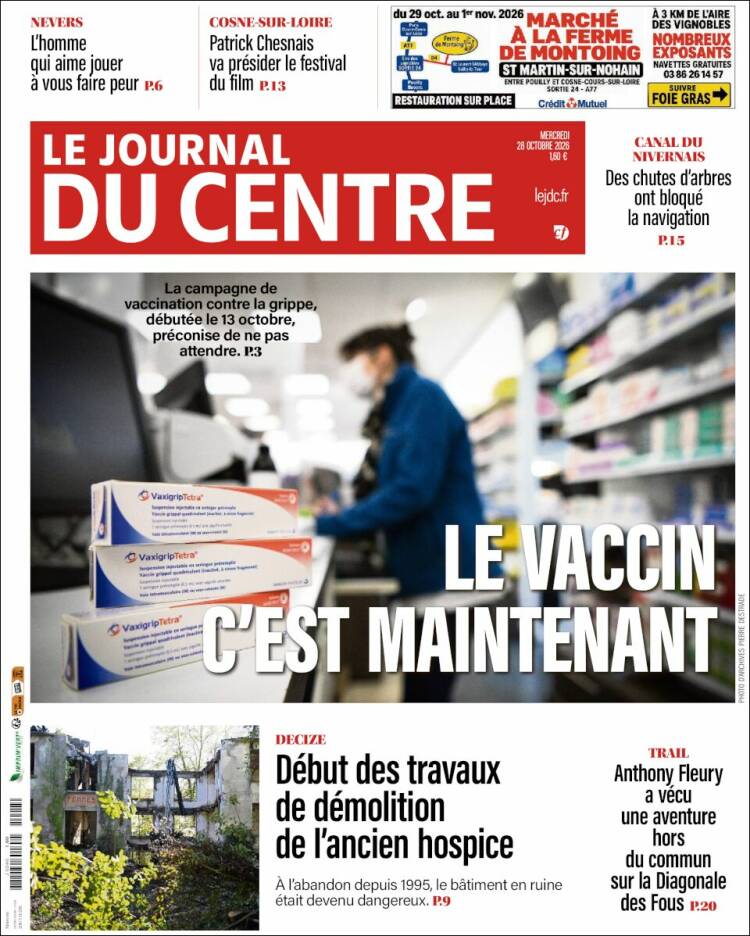 Portada de Le Journal du Centre (Francia)