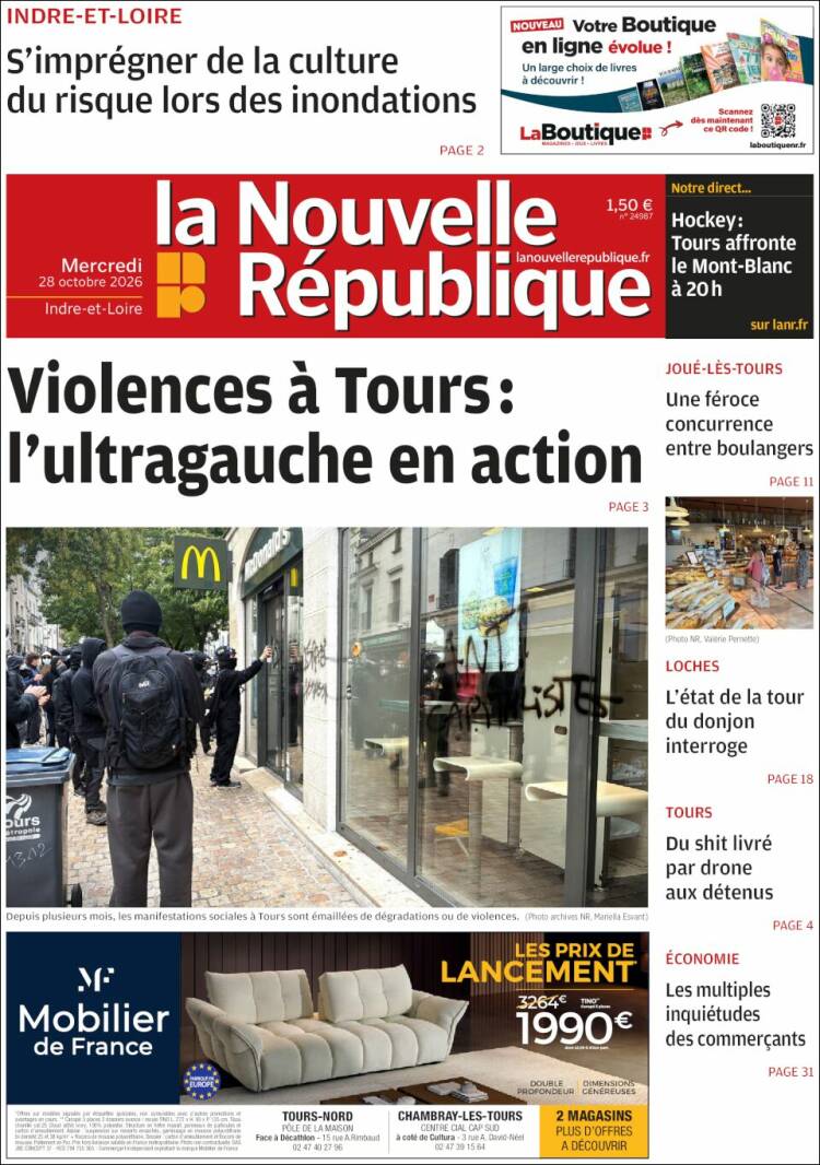 Portada de La Nouvelle Republique (Francia)
