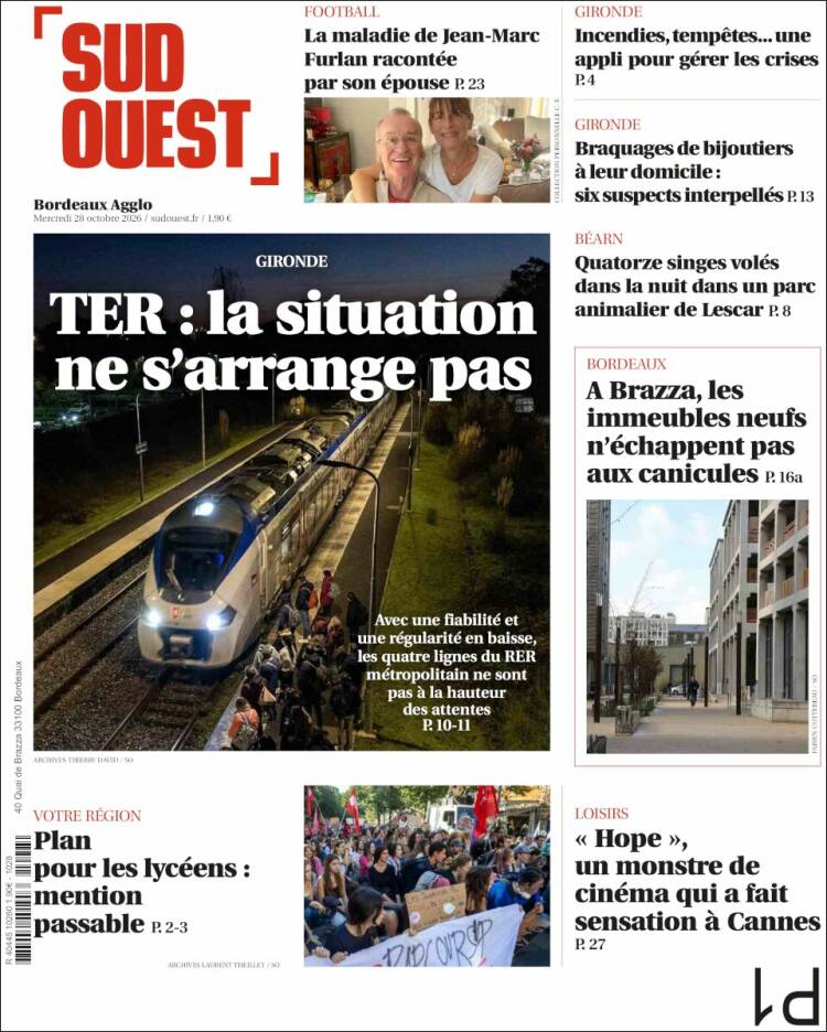 Portada de Sud Ouest (Francia)
