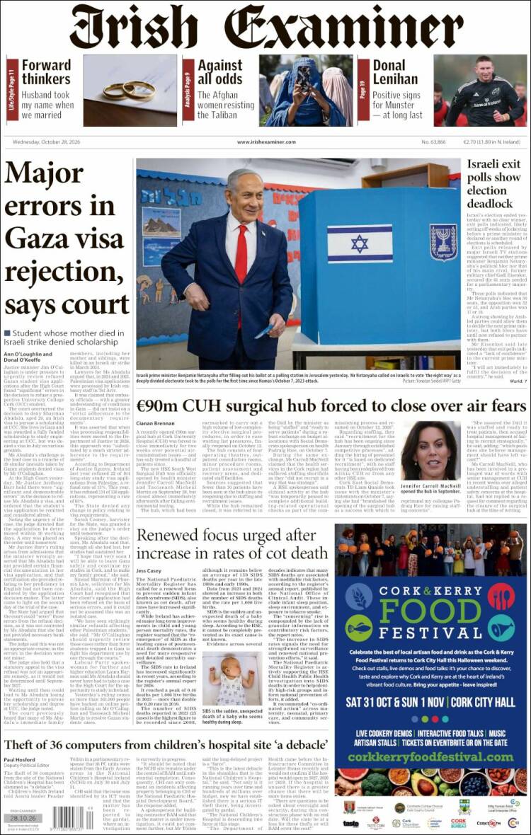 Portada de Irish Examiner (Irlanda)