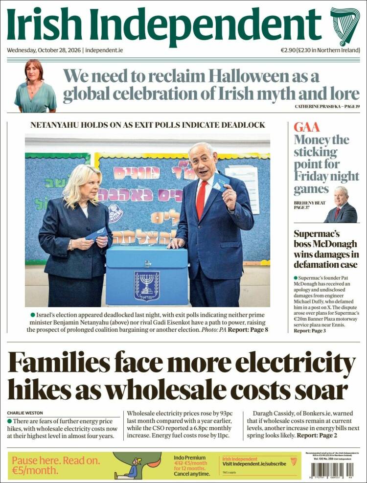 Portada de Irish Independent (Irlanda)