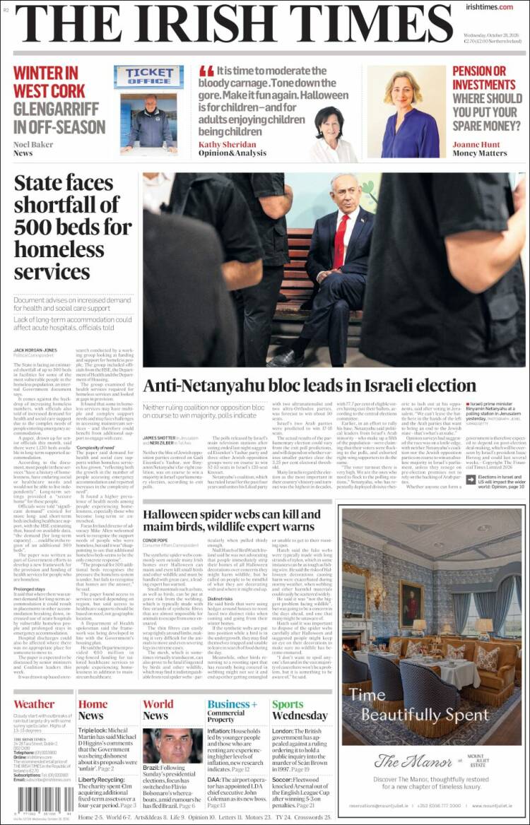 Portada de Irish Times (Irlanda)