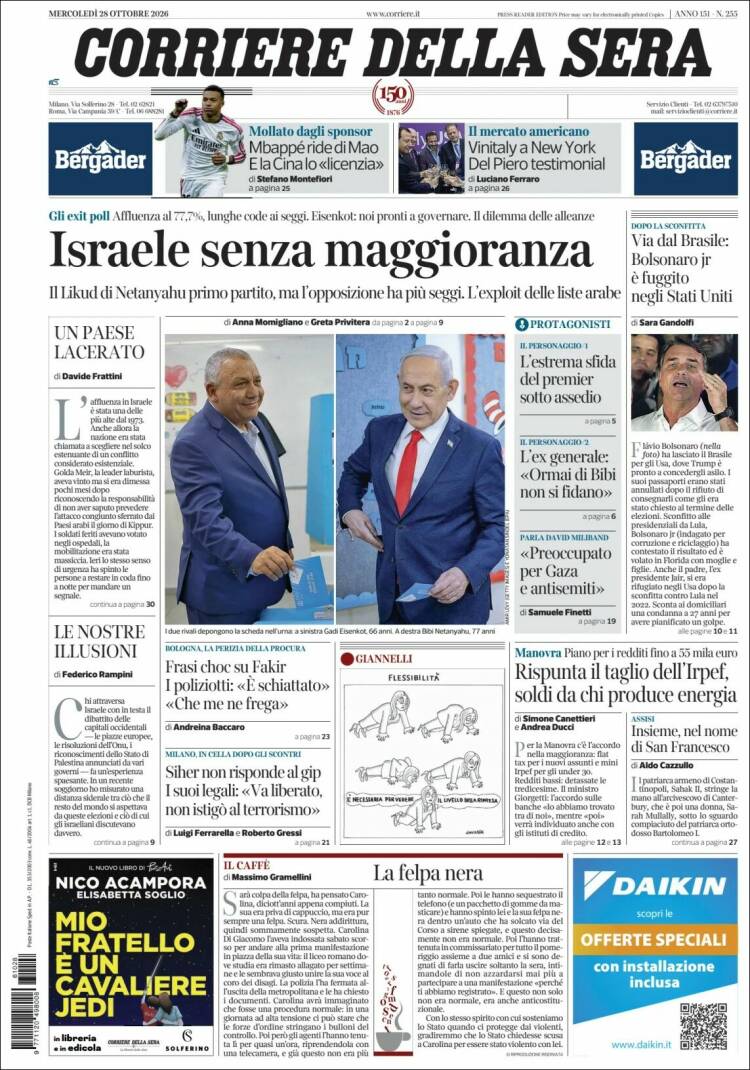 Portada de Corriere della Sera (Italy)