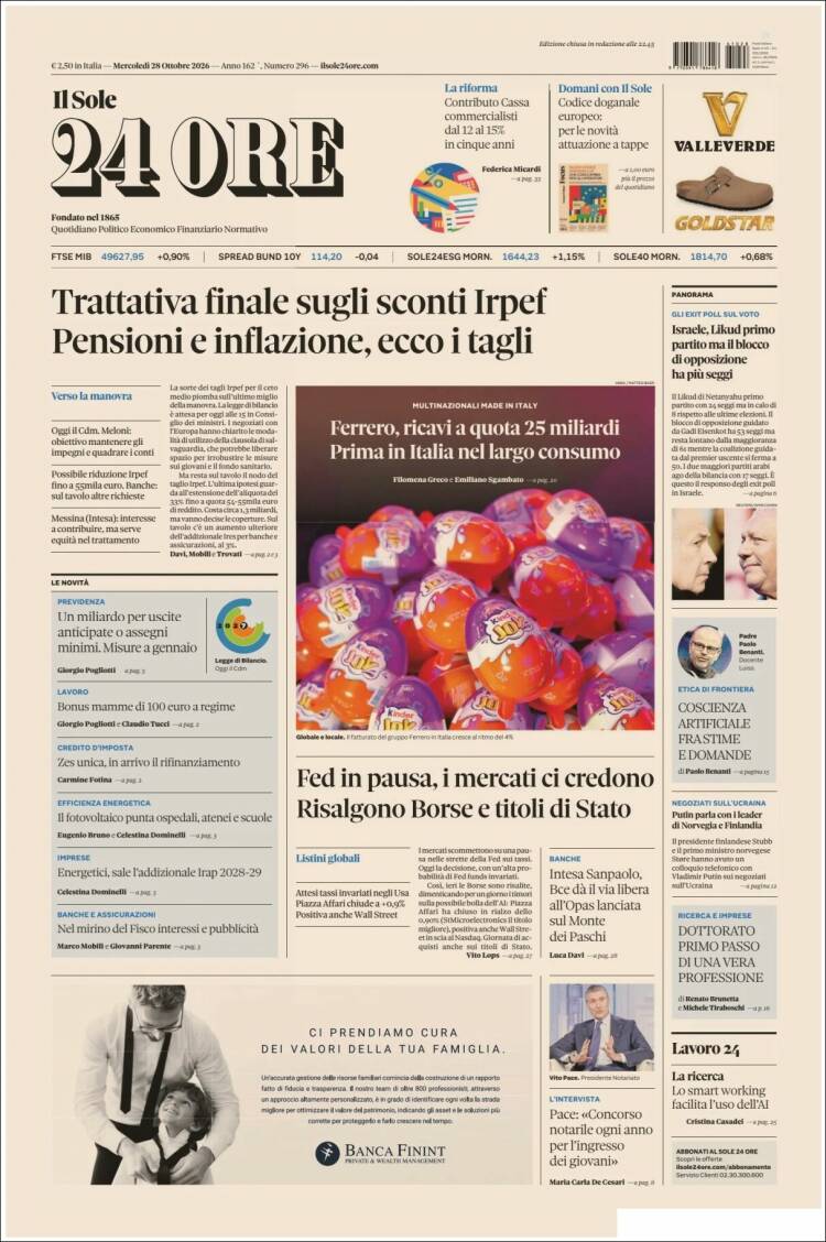 Portada de Il Sole 24 ORE (Italia)