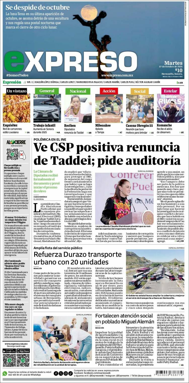 Portada de Expreso (M&eacute;xico)