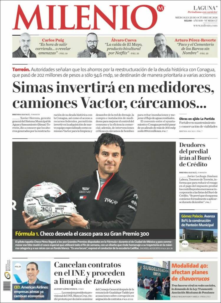 Portada de Milenio - Laguna (M&eacute;xico)