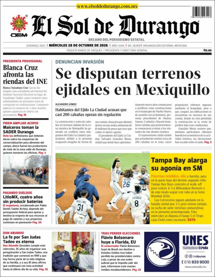 Portada de El Sol de Durango (M&eacute;xico)