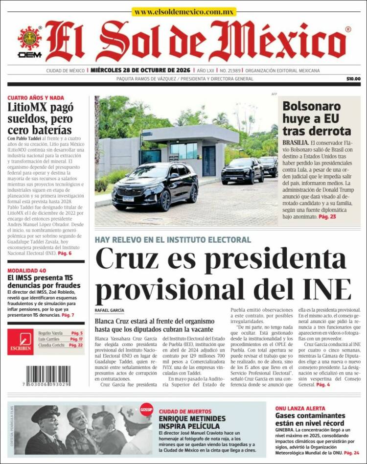 Portada de El Sol de México (Mexico)
