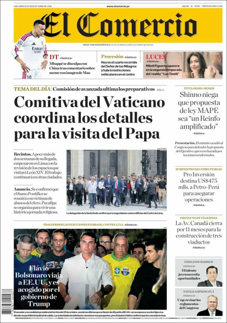 Portada de El Comercio (Per&uacute;)
