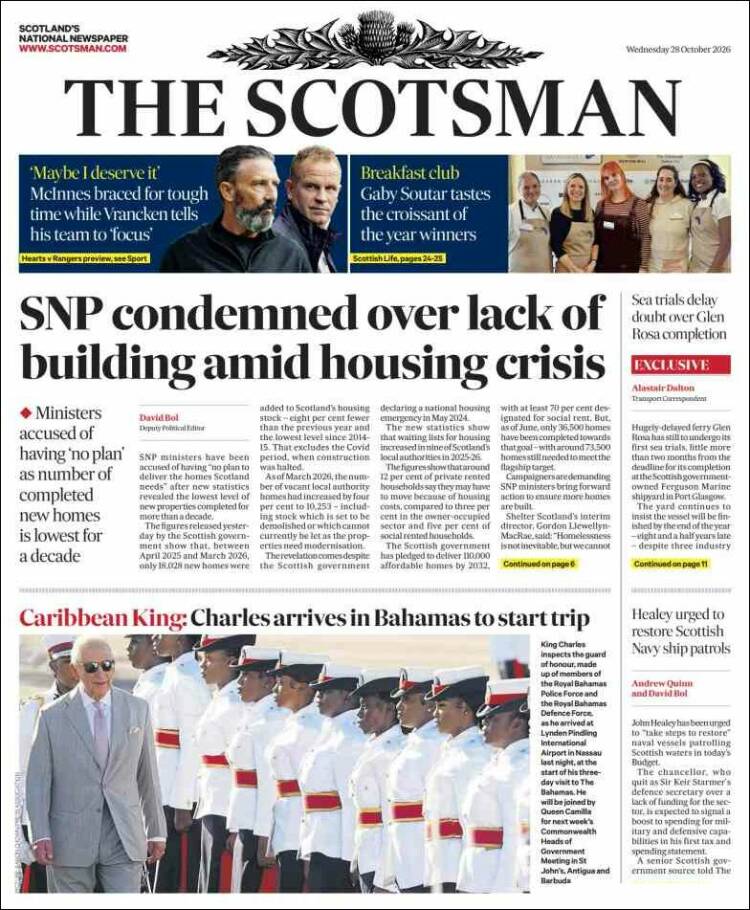 Portada de The Scotsman (Reino Unido)