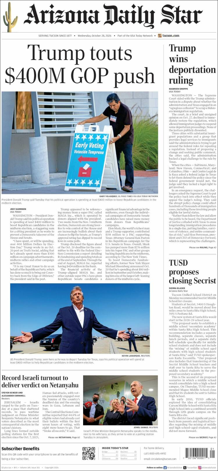 Portada de Arizona Daily Star (USA)