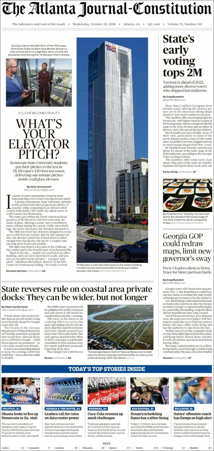 Portada de The Atlanta Journal-Constitution (USA)